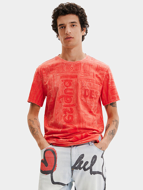 Blue T-shirt with logo print and pocket - 1