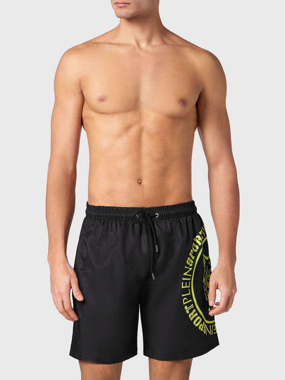 Black beach shorts with logo accent - 1