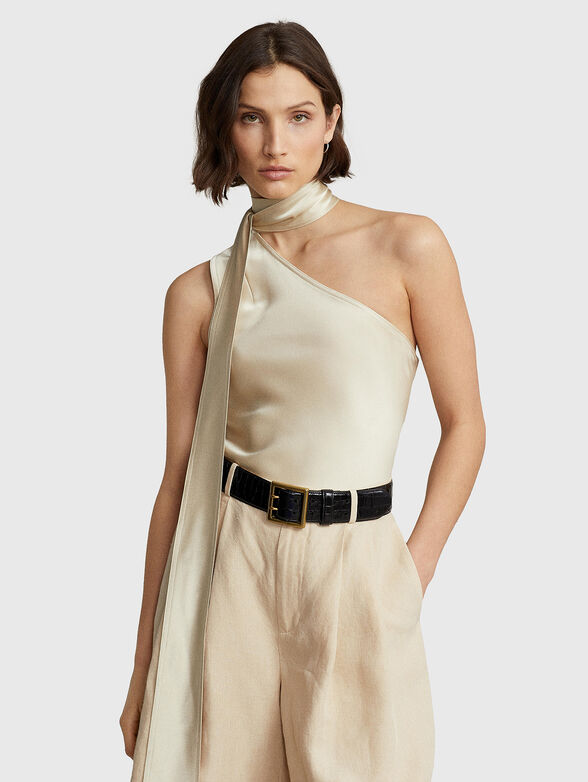 Asymmetric satin top with ribbon - 1