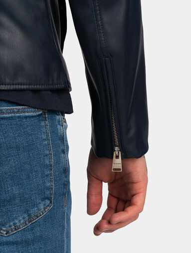 Eco leather jacket in dark blue color - 5