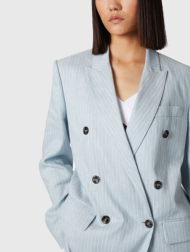 Double-breasted striped linen and cotton jacket - 5