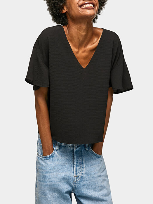 PENNY T-shirt with V-neckline in black color