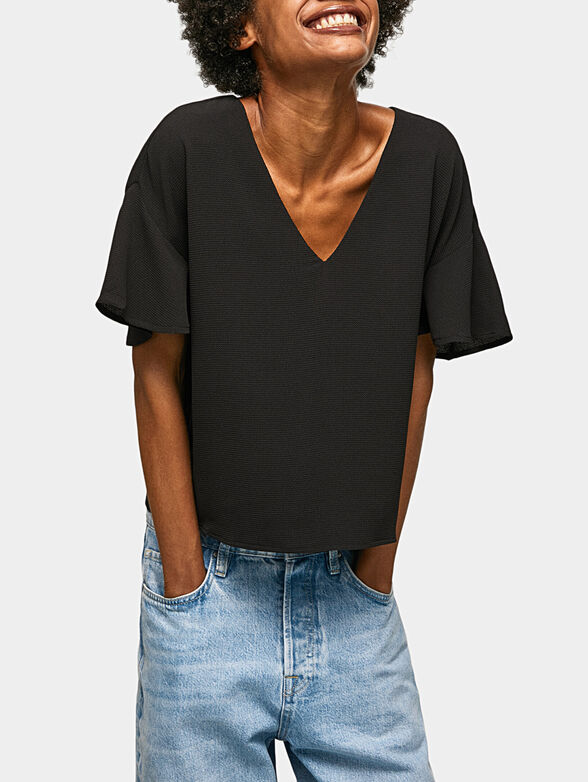PENNY T-shirt with V-neckline in black color - 1