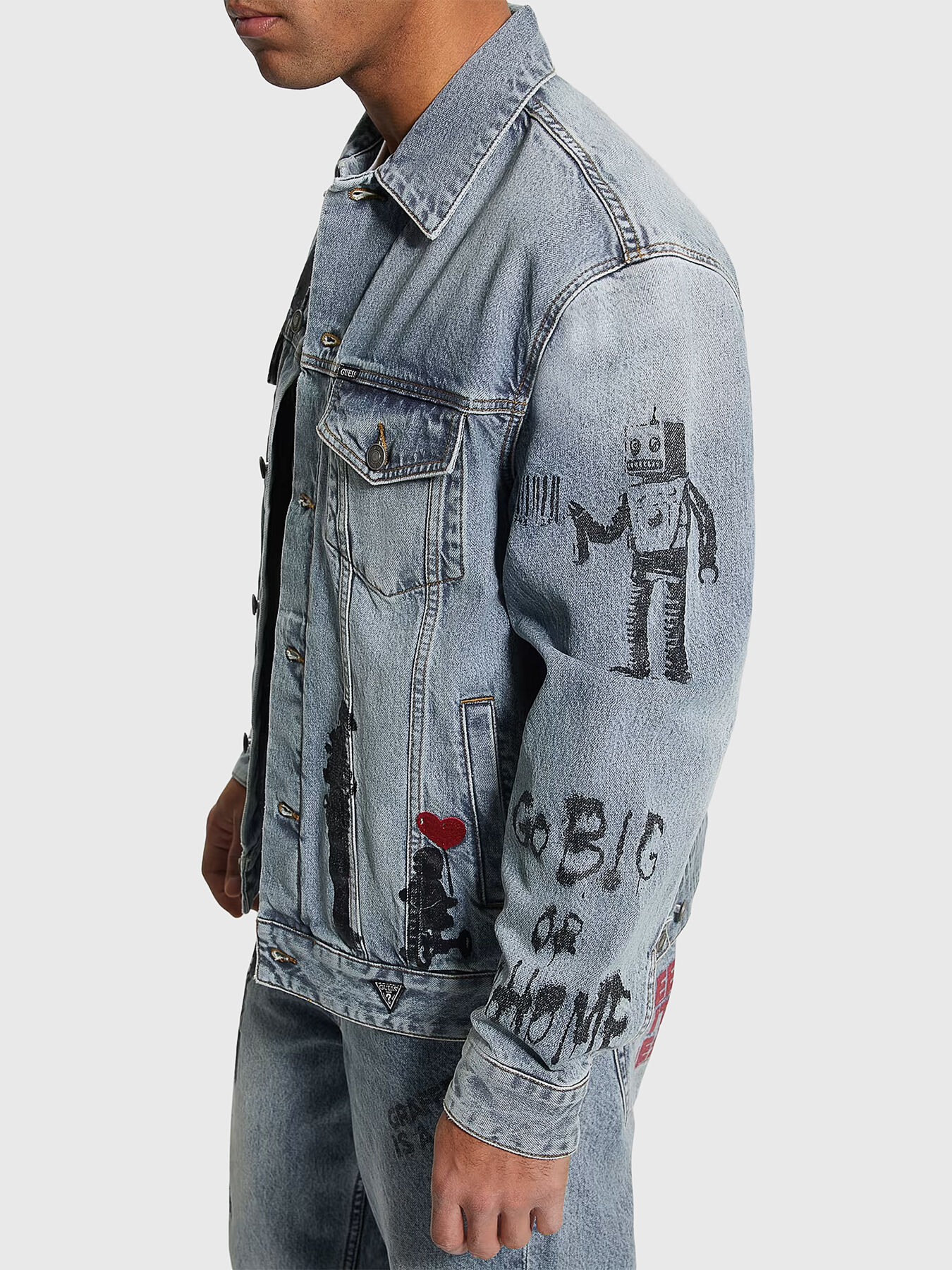 Oversized denim jacket with print brand GUESS