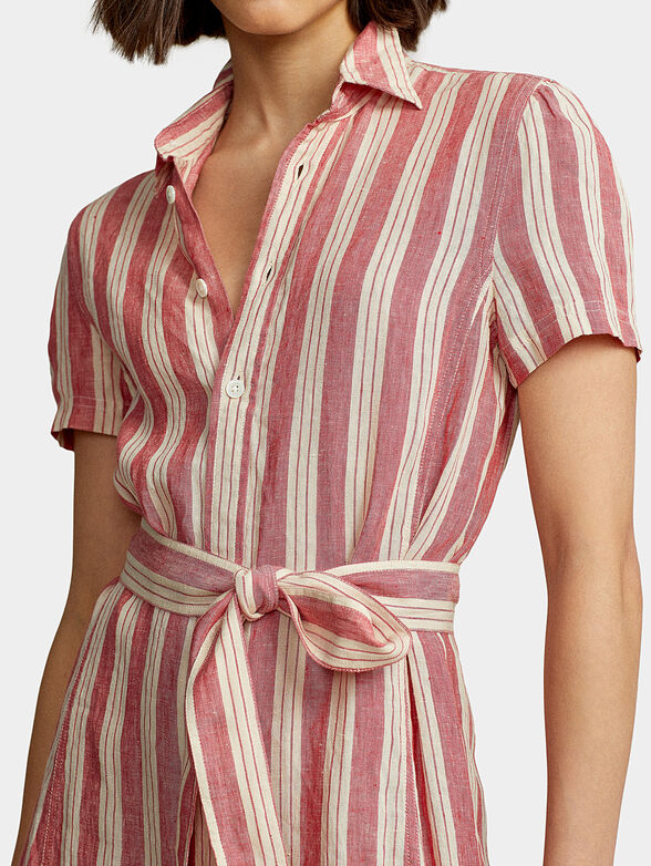 Striped linen belted dress - 3