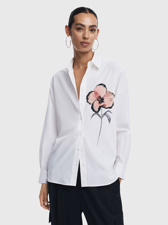 Cotton shirt with accent flower - 1