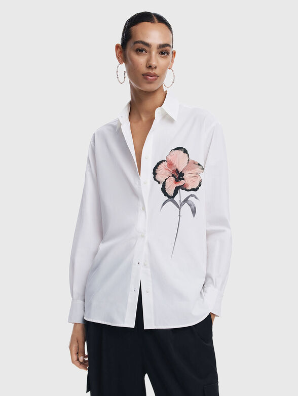 Cotton shirt with accent flower - 1