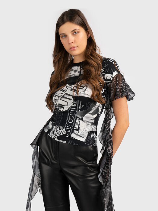 T-shirt with print and accent sleeves