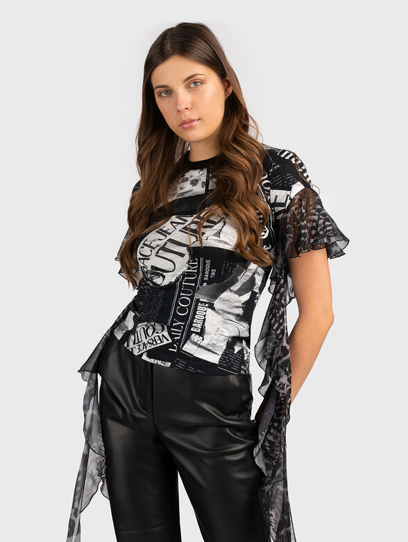 T-shirt with print and accent sleeves - 1