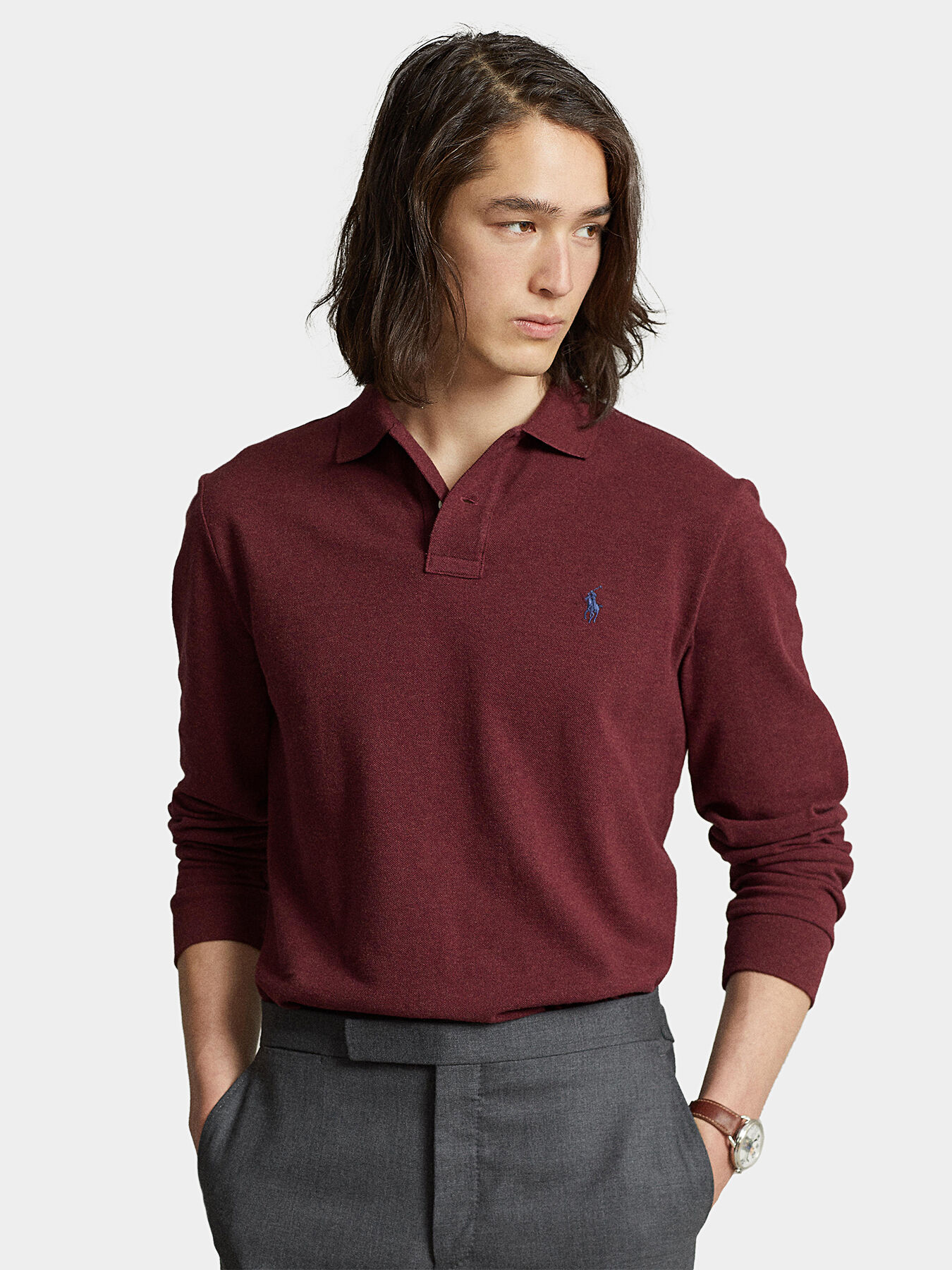 Long sleeve polo shirt in bordeaux color brand POLO RALPH LAUREN Globalbrandsstore en