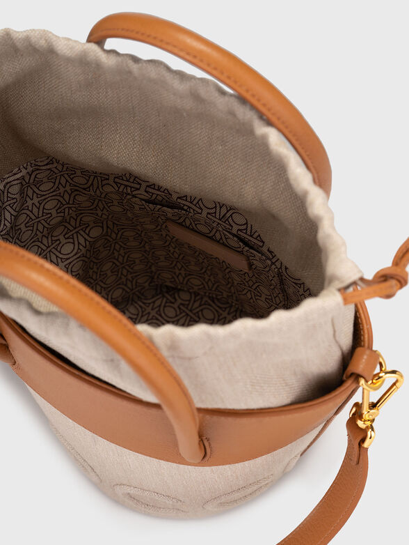 Leather and textile bucket bag - 6