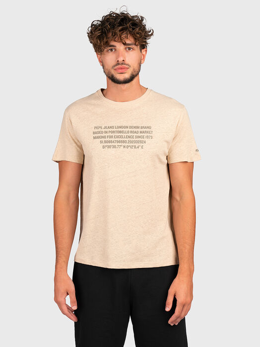RICCI beige T-shirt with linen and cotton texture