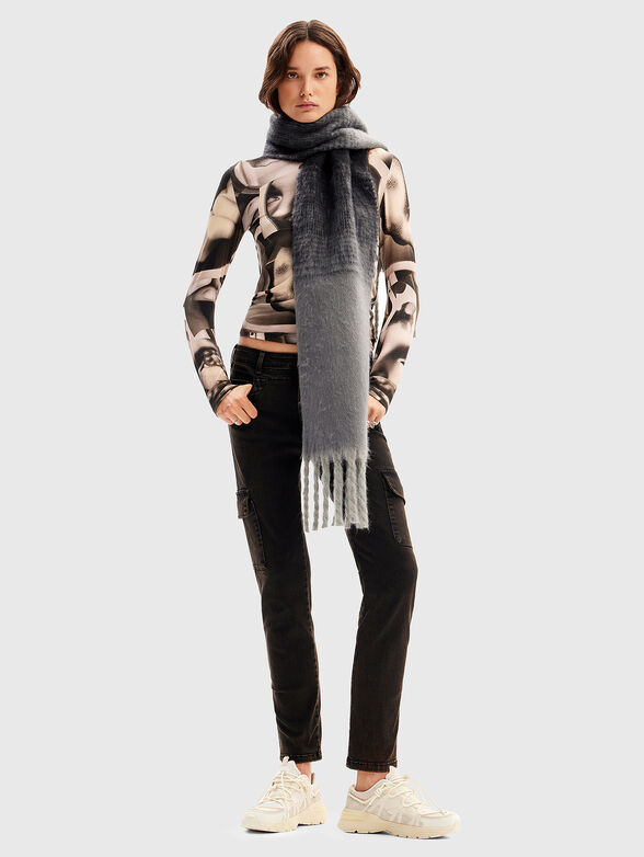 Grey scarf with fringe - 2