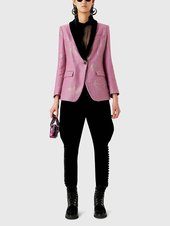 Wool blend blazer with floral motifs - 2