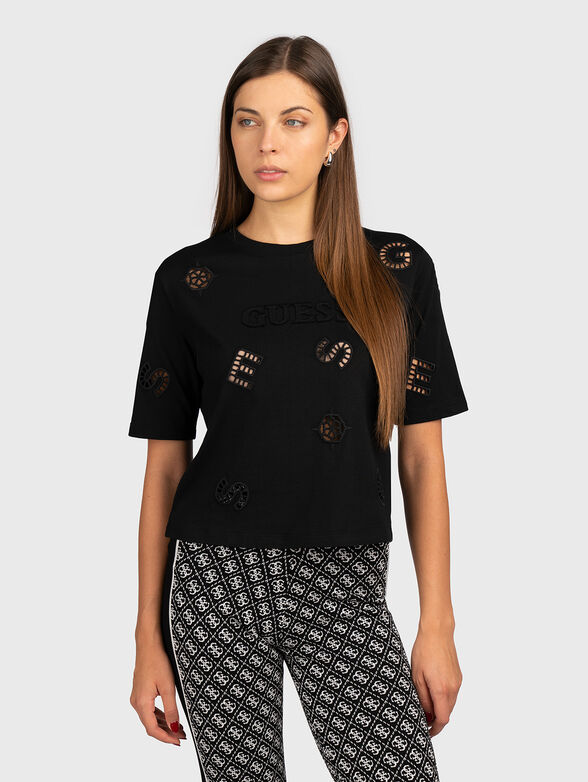 PEONY black T-shirt with accent logo perforations - 1