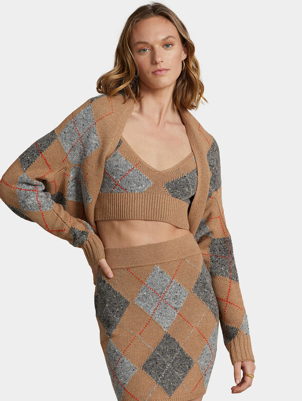 Wool cardigan with geometric pattern - 0