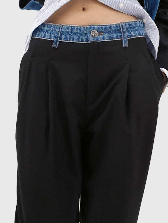 Black trousers with denim detail  - 3