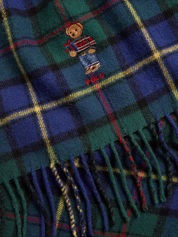 Plaid wool scarf with Polo Bear embroidery - 2