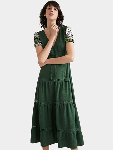 GINGY dress in green color with accent sleeves - 3