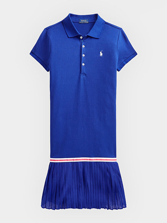 Blue dress with short sleeves and logo embroidery - 1