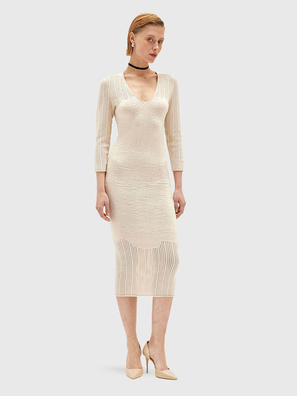 Midi dress with oval neckline and floral motifs - 4