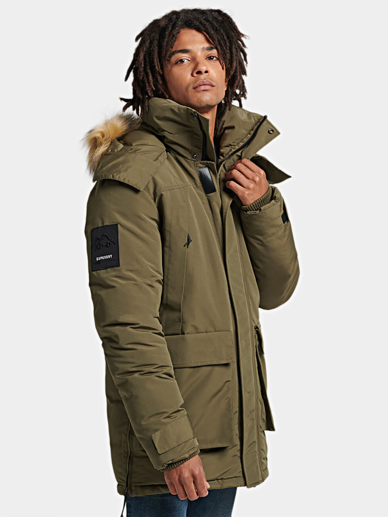 FIDES × CLUBHAUS LOGO PARKA CODE XPD EVEREST black parka with hood brand SUPERDRY