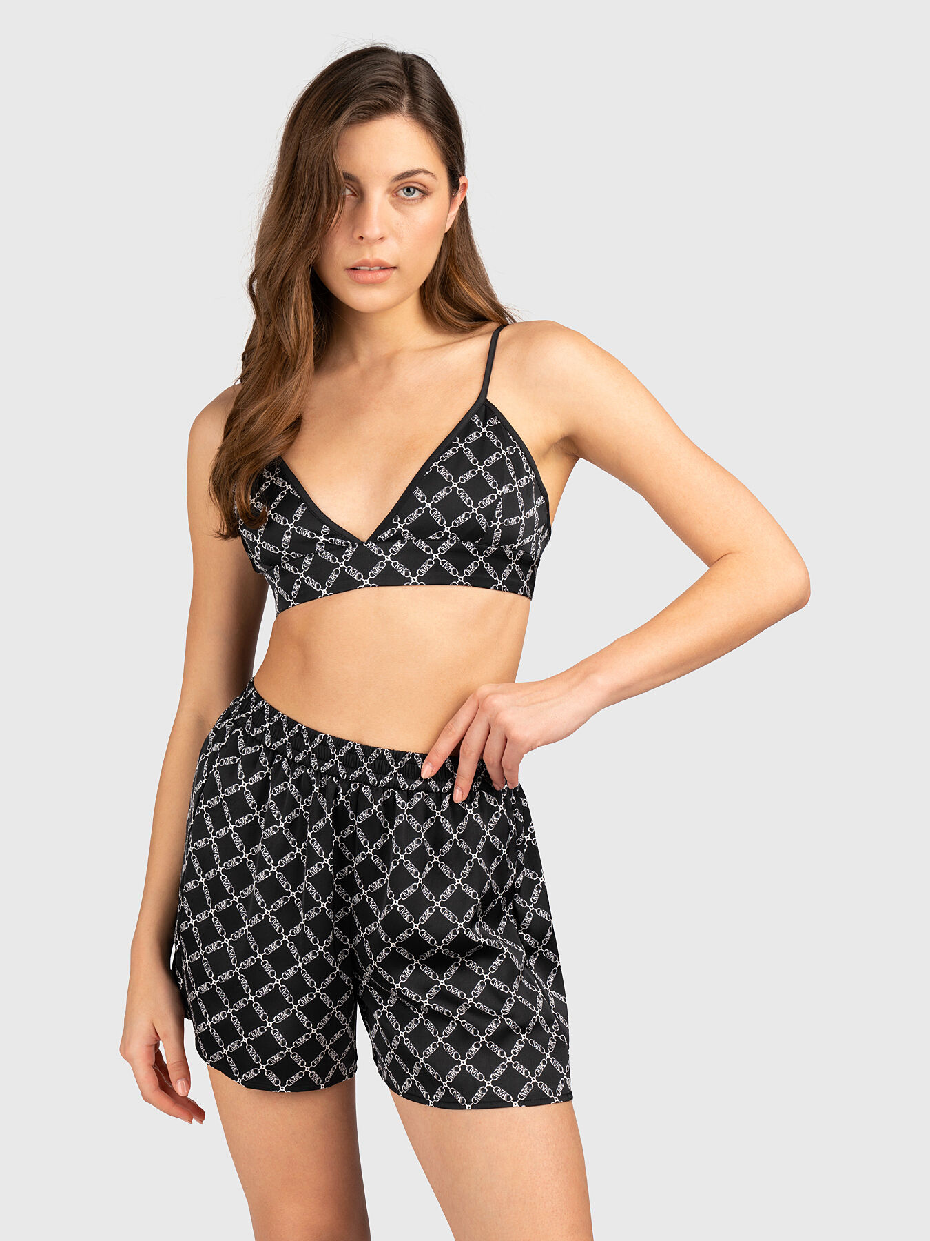 Satin shorts with monogram logo print brand MICHAEL KORS