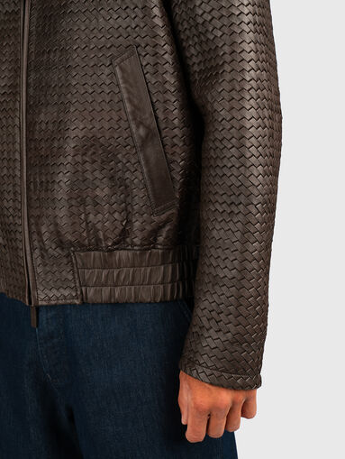 Interwoven texture leather jacket - 5