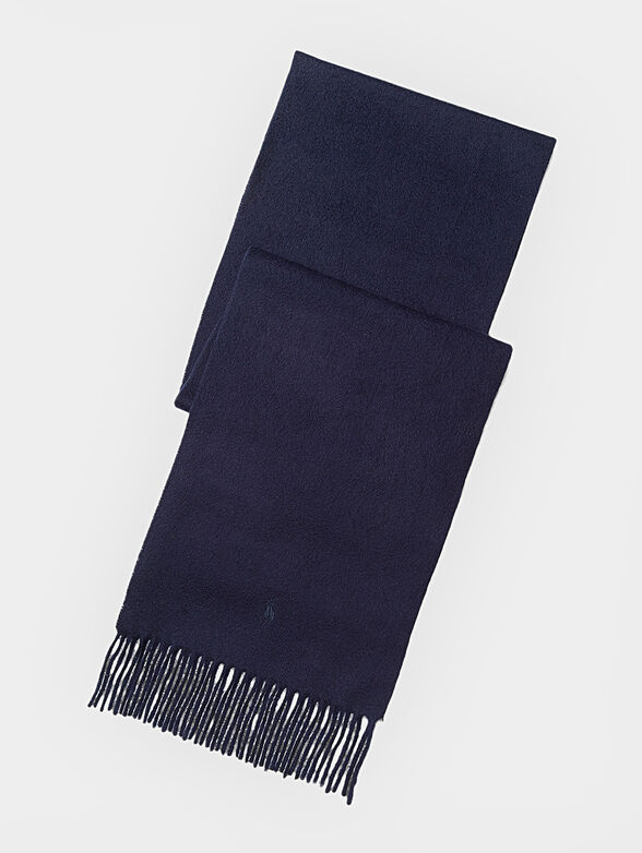 Blue cashmere scarf with logo embroidery - 1