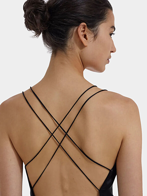 Long black silk dress with thin straps - 3