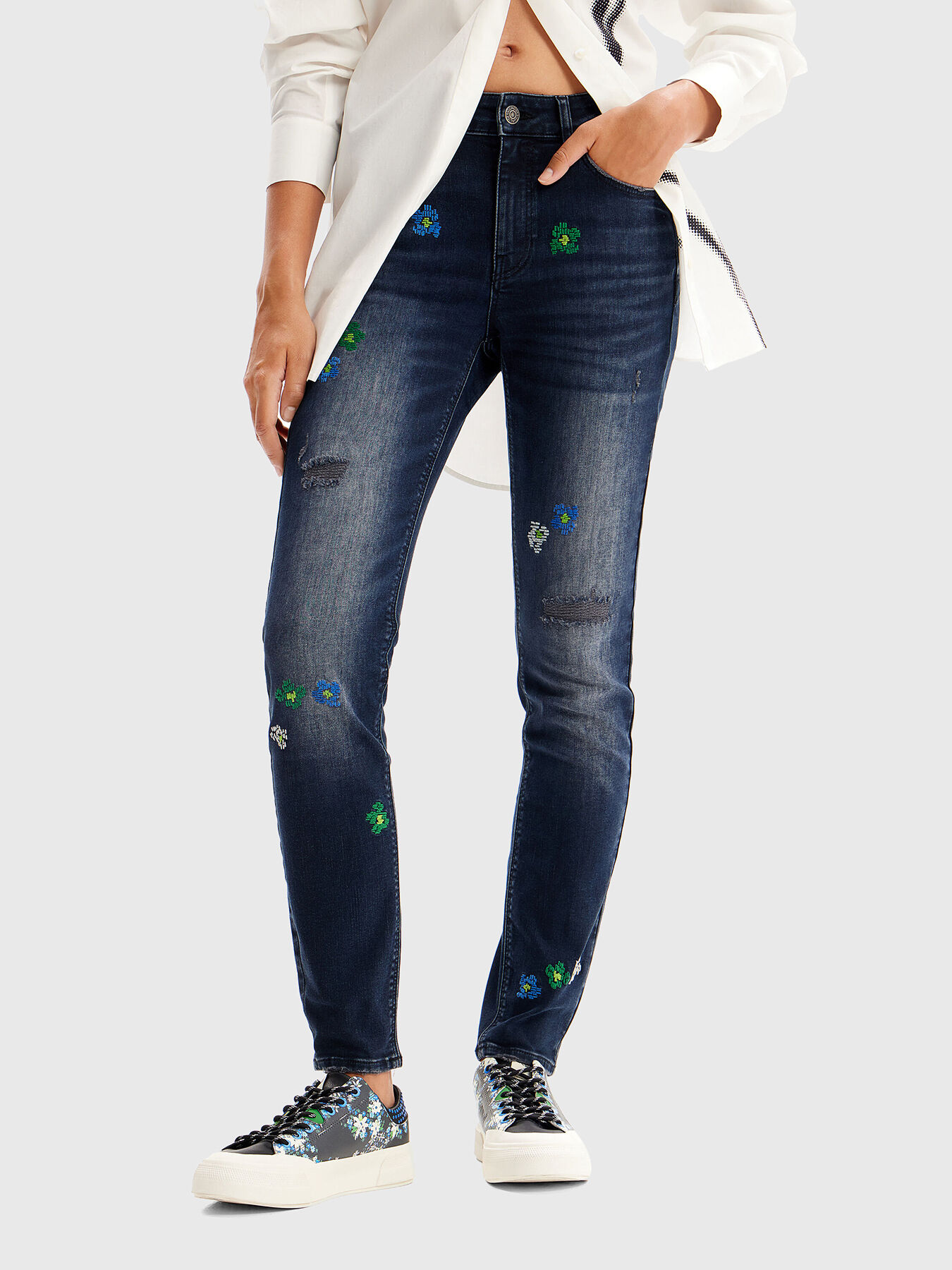 Embroidery skinny jeans brand DESIGUAL Globalbrandsstore en