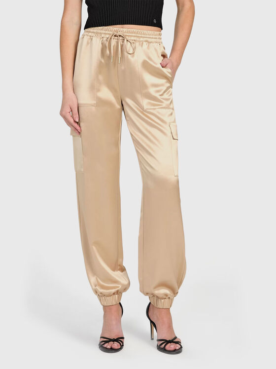 High waisted satin cargo trousers - 1