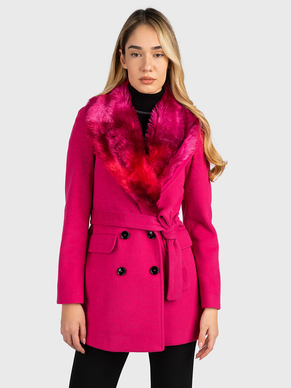 Pink coat with faux fur detail - 1