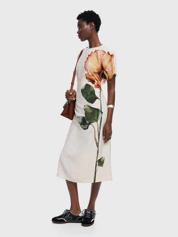 Short-sleeved midi dress with floral print - 5