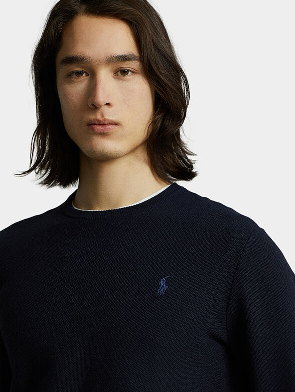 Dark blue cotton sweater with logo - 4