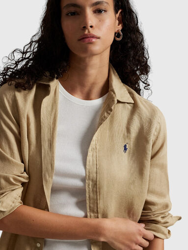 Beige linen shirt with logo detail - 5