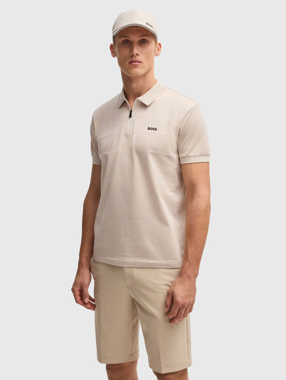 Short sleeved cotton polo shirt with zip - 1