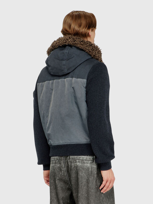 Hooded padded jacket with knitted sleeves - 3