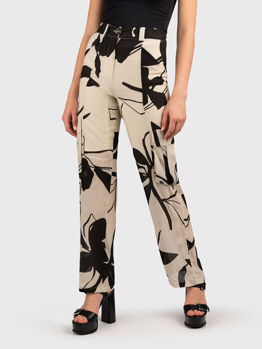 Silk cargo pants with print
