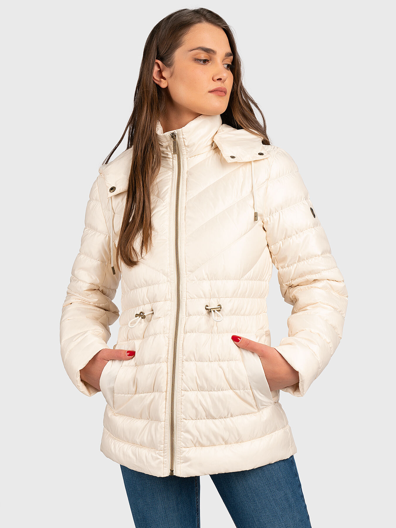 Hooded jacket in ecru color brand MICHAEL KORS