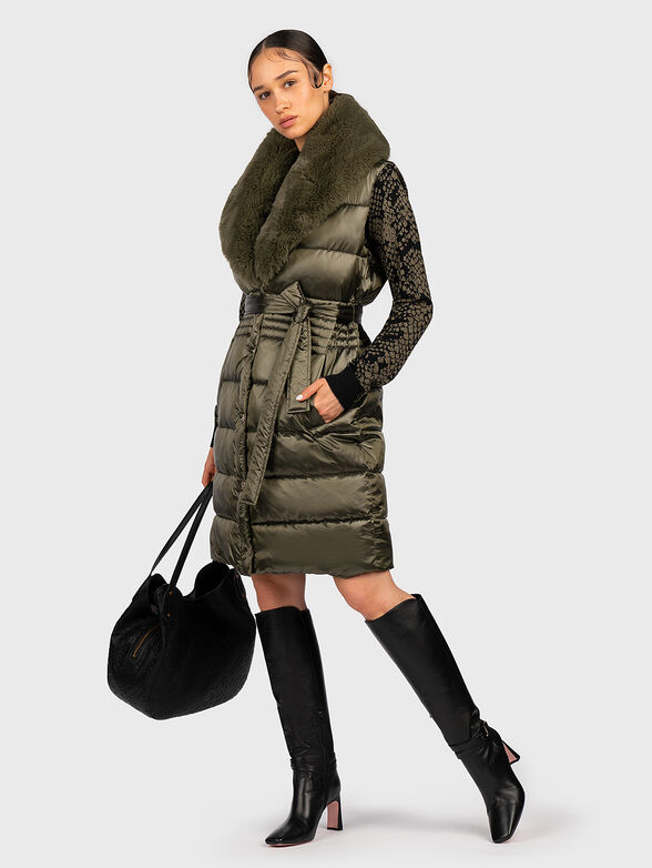 Padded vest with faux fur collar - 2
