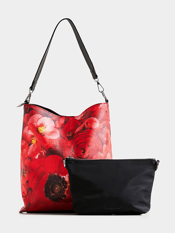 Чанта с флорален принт в червен цвят - 1