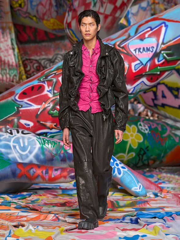 P-BRU leather trousers with elasticated waist - 1