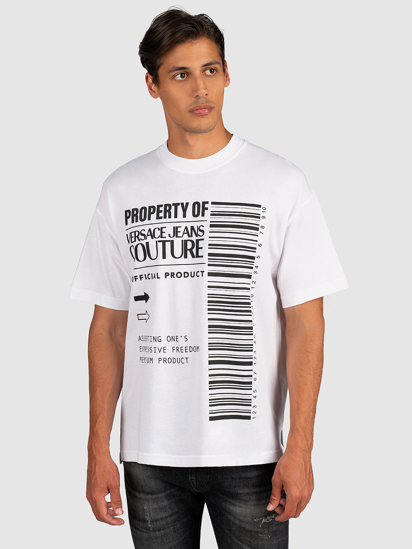 Black T-shirt with maxi print brand VERSACE JEANS COUTURE