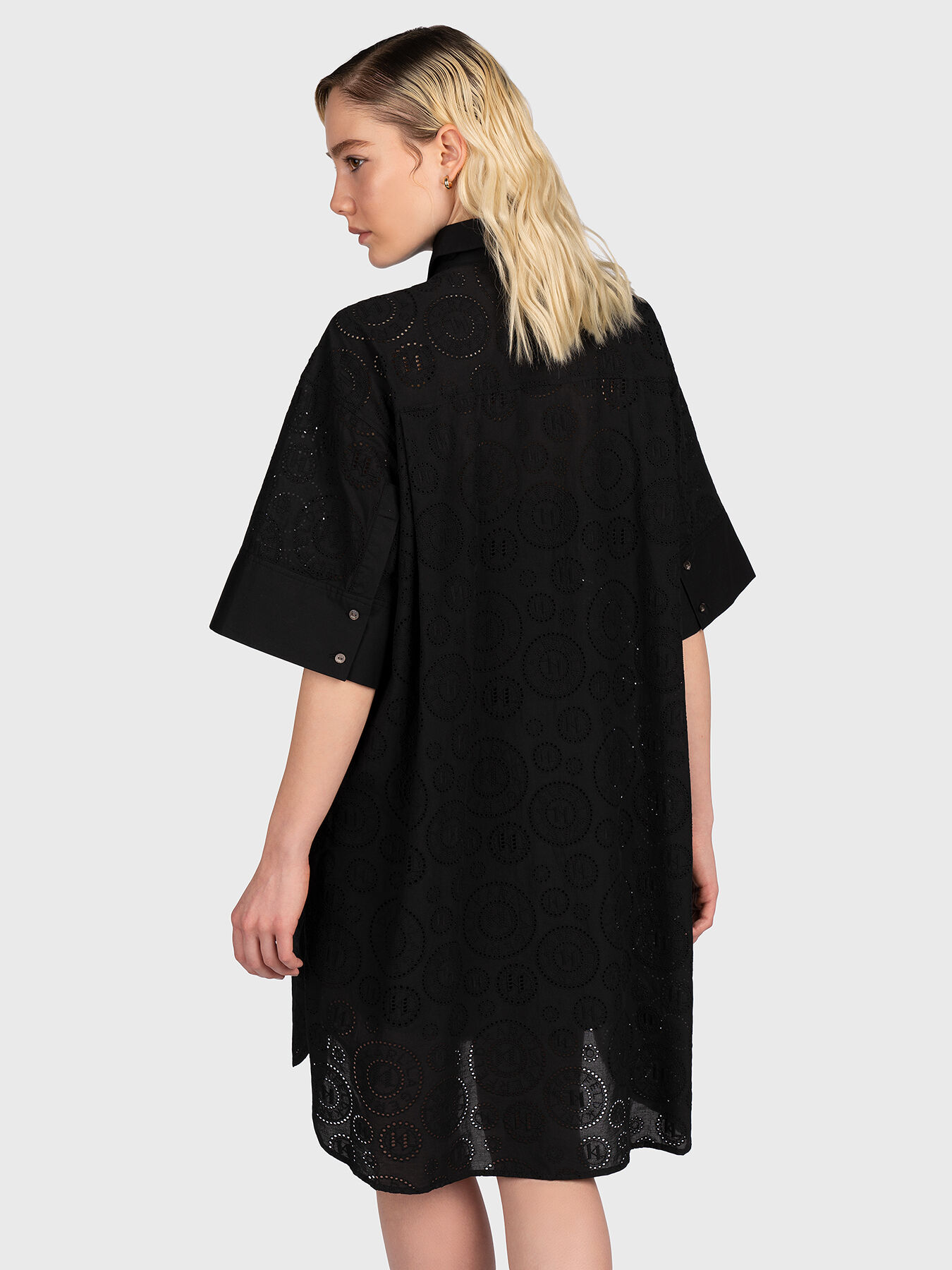 Black shirt dress with English embroidery brand Karl