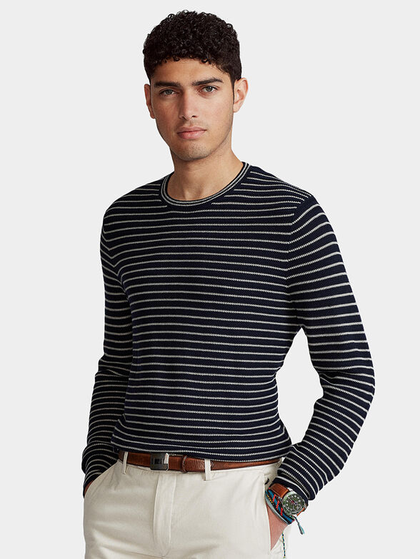 Cotton sweater with striped print - 1