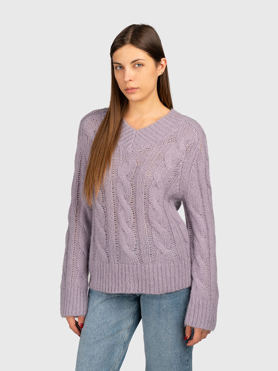 Плетен пуловер от вълнен бленд с V-образно деколте - 1