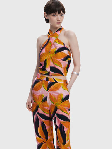 Floral print straight trousers - 3