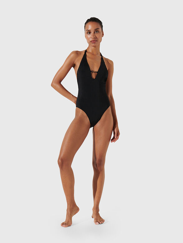 Black one-piece swimsuit with logo detail - 4