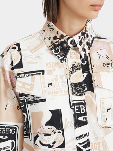 Denim oversize shirt with multicolor print - 4
